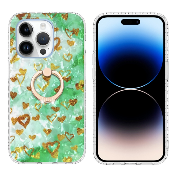 

Ring Holder 2.0mm Airbag TPU Phone Case For iPhone 14 Pro Max(Gold Heart)
