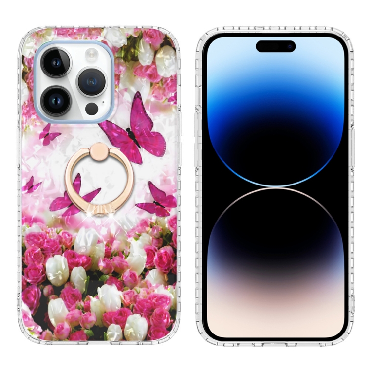 

Ring Holder 2.0mm Airbag TPU Phone Case For iPhone 14 Pro(Dancing Butterflies)