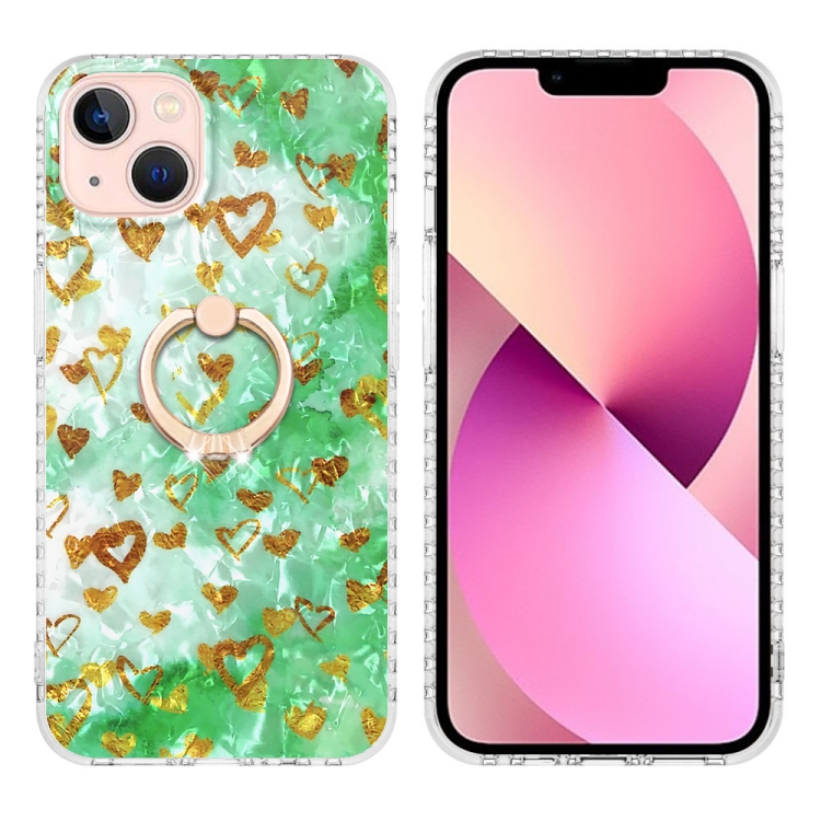 

Ring Holder 2.0mm Airbag TPU Phone Case For iPhone 14(Gold Heart)