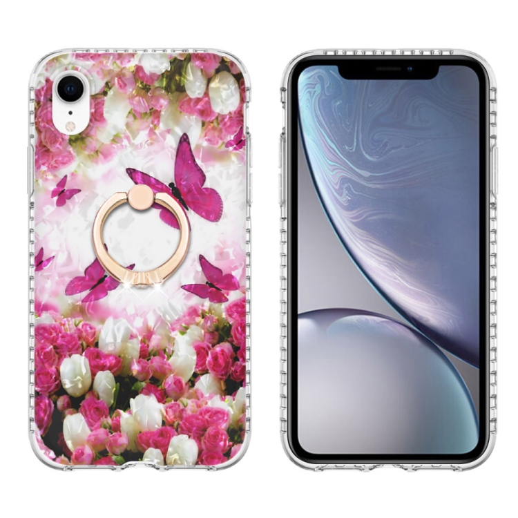 

Ring Holder 2.0mm Airbag TPU Phone Case For iPhone XR(Dancing Butterflies)