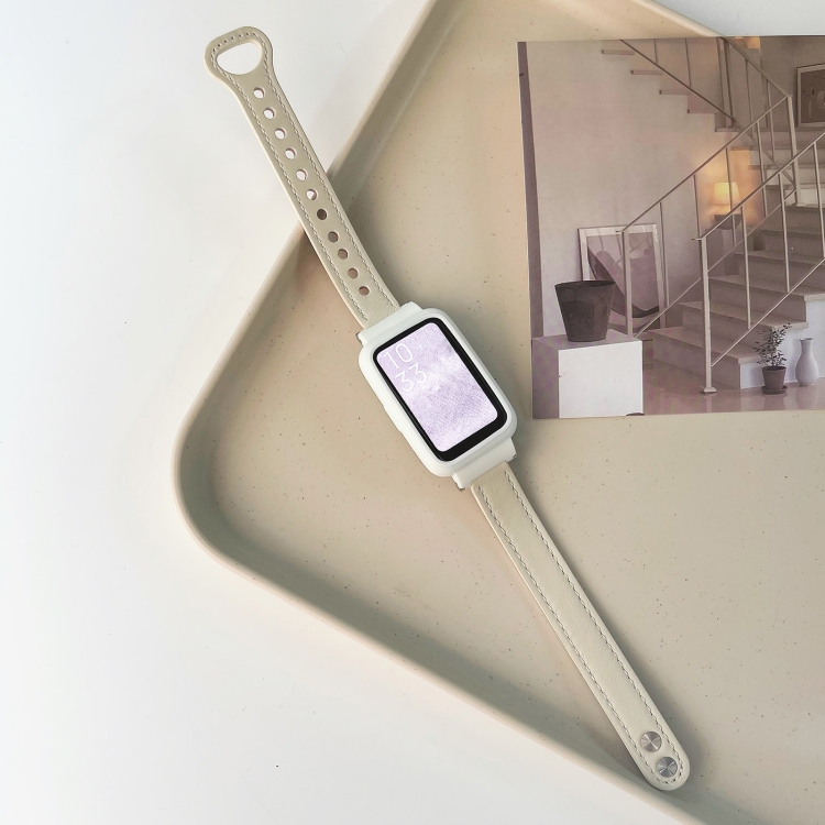 

For Xiaomi Mi Band 7 Pro Double Rivets Leather Watch Band(White)