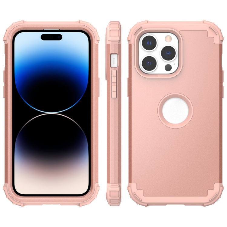 

For iPhone 14 Pro 3 in 1 Shockproof Phone Case(Rose Gold)