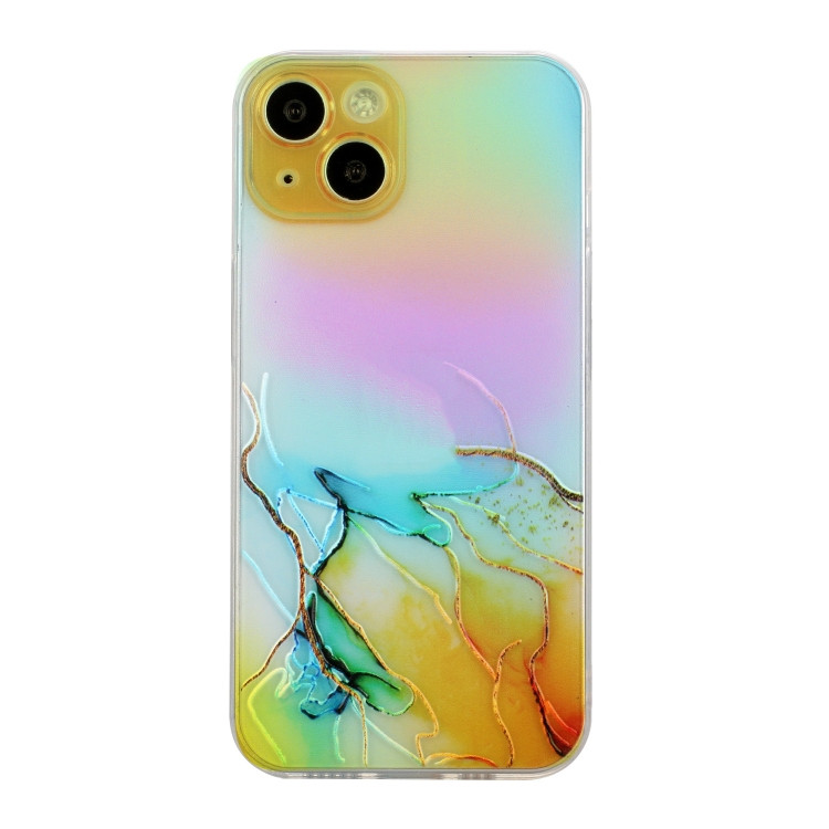 

For iPhone 14 Laser Marble Pattern Clear TPU Shockproof Protective Case (Yellow)