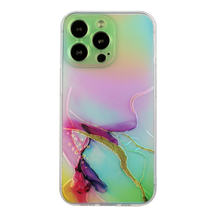 

Laser Marble Pattern Clear TPU Shockproof Protective Case For iPhone 14 Pro(Green)