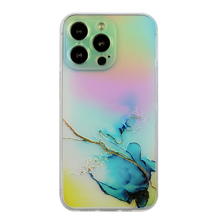 

Laser Marble Pattern Clear TPU Shockproof Protective Case For iPhone 14 Pro Max(Blue)