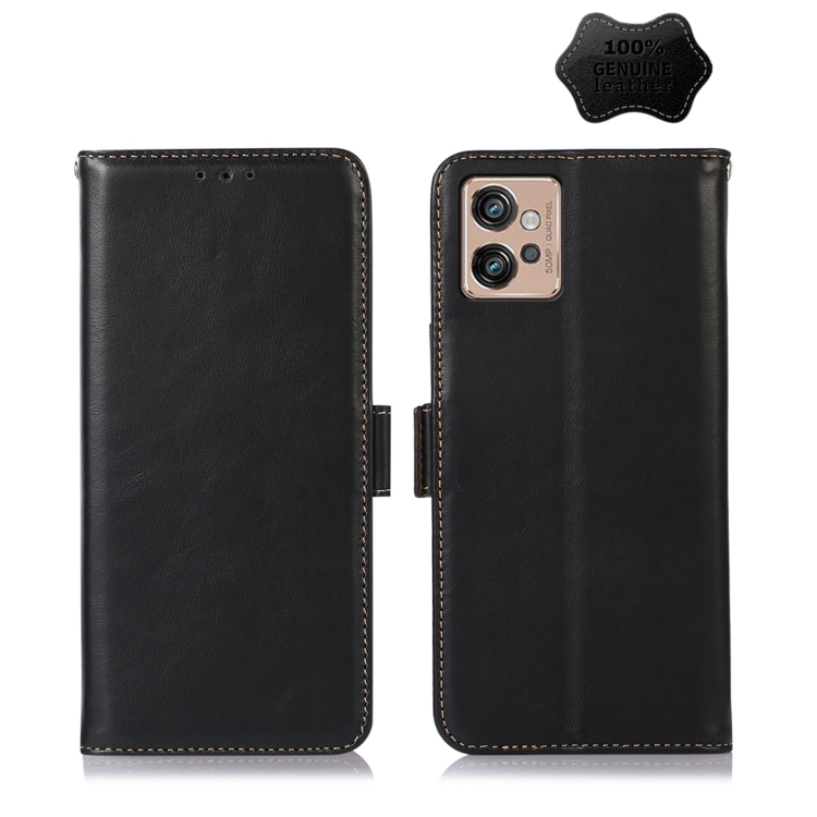 

For Motorola Moto G32 Crazy Horse Top Layer Cowhide Leather Phone Case(Black)