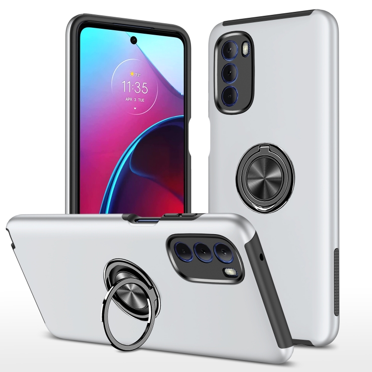 

For Motorola Moto G Stylus 2022 PC + TPU Shockproof Magnetic Phone Case with Invisible Ring Holder(Silver)