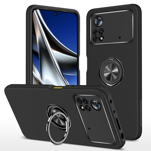 

For Xiaomi Poco X4 Pro 5G PC + TPU Shockproof Magnetic Phone Case with Invisible Ring Holder(Black)