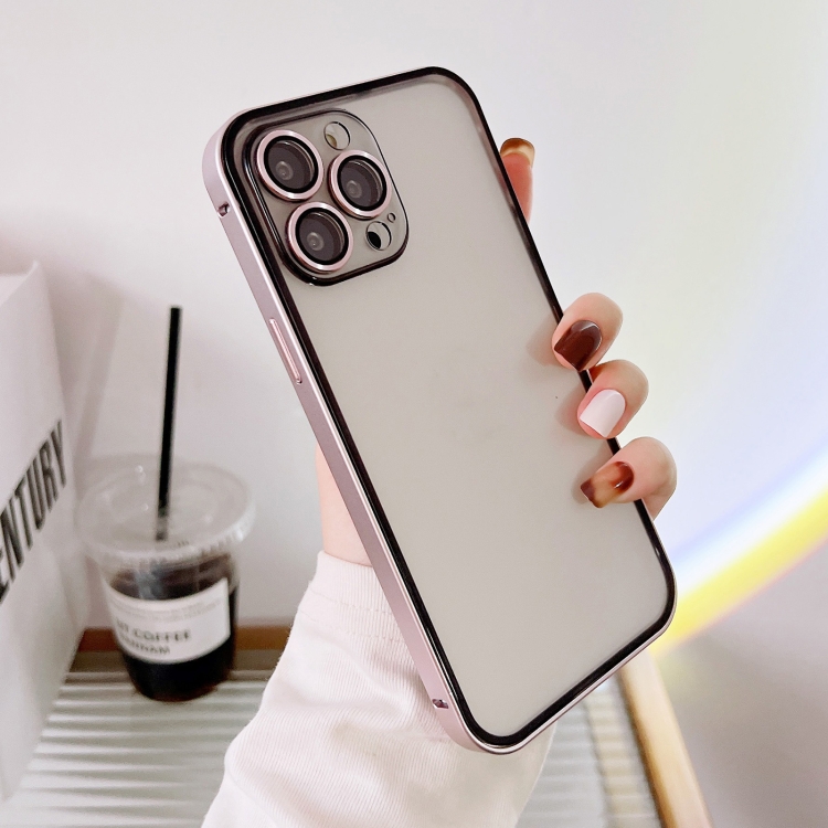 

Camera Protector Buckle Frosted Glass Phone Case For iPhone 13 Pro(Rose Pink)