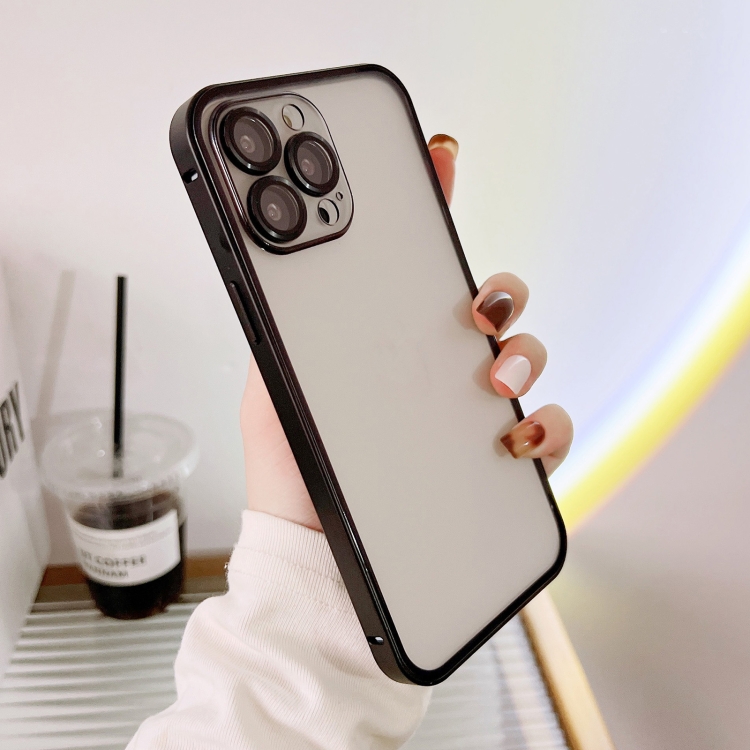 

Camera Protector Buckle Frosted Glass Phone Case For iPhone 13 Pro Max(Black)