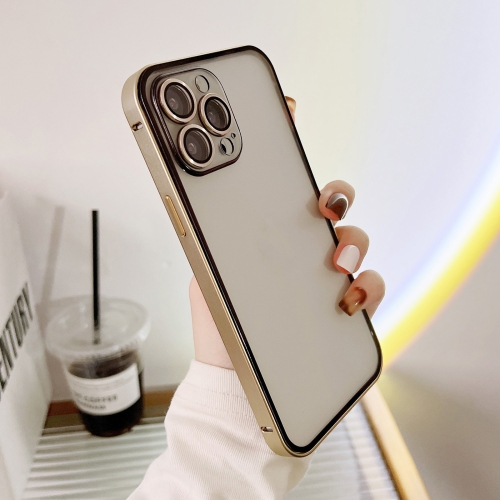 

Camera Protector Buckle Frosted Glass Phone Case For iPhone 12 Pro(Gold)