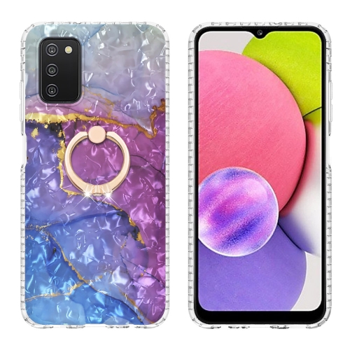 

For Samsung Galaxy A03s 165.8mm US Version Ring Holder 2.0mm Airbag TPU Phone Case(Blue Purple Marble)