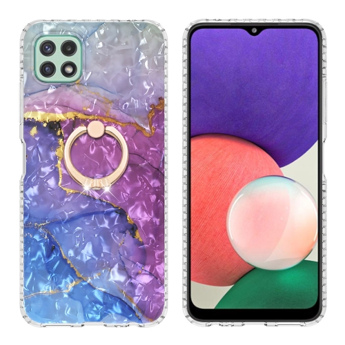 

For Samsung Galaxy A22 5G Ring Holder 2.0mm Airbag TPU Phone Case(Blue Purple Marble)