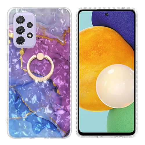 

For Samsung Galaxy A23 5G / 4G Ring Holder 2.0mm Airbag TPU Phone Case(Blue Purple Marble)