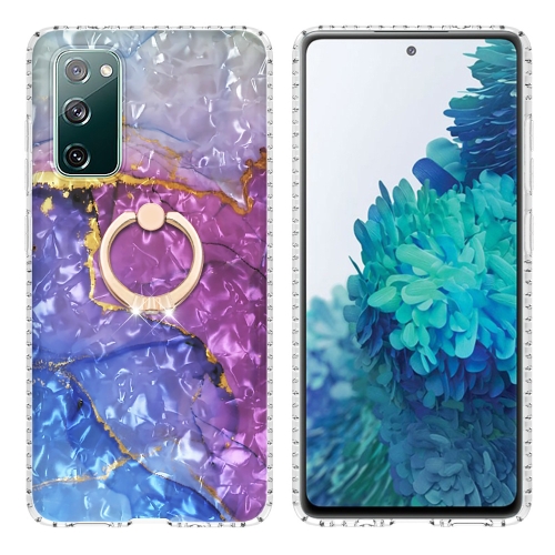 

For Samsung Galaxy S20 FE 5G / 4G Ring Holder 2.0mm Airbag TPU Phone Case(Blue Purple Marble)