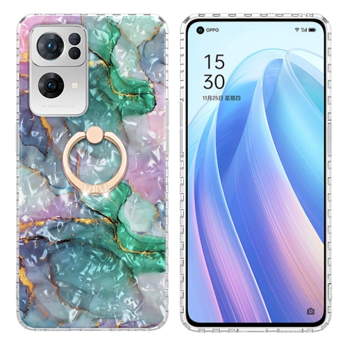 

For OPPO Reno7 Pro 5G Ring Holder 2.0mm Airbag TPU Phone Case(Ink Green Marble)