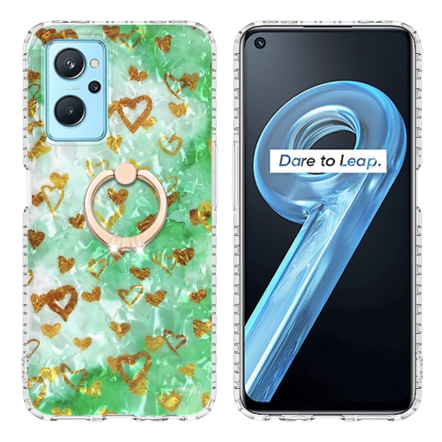 

For Realme 9i / OPPO A36 / A76 / A96 4G Ring Holder 2.0mm Airbag TPU Phone Case(Gold Heart)