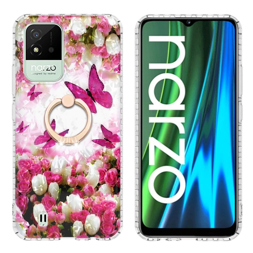 

For Realme C20 / C21A / Narzo 50i Ring Holder 2.0mm Airbag TPU Phone Case(Dancing Butterflies)