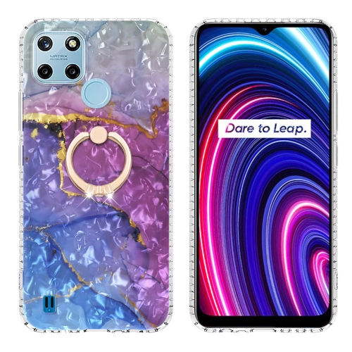 

For Realme C25Y / C21Y Ring Holder 2.0mm Airbag TPU Phone Case(Blue Purple Marble)