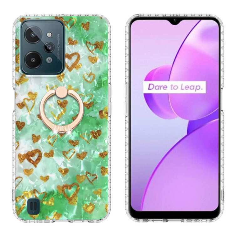 

For Realme C31 Ring Holder 2.0mm Airbag TPU Phone Case(Gold Heart)
