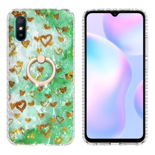 

For Xiaomi Redmi 9A / 9i Indian Version Ring Holder 2.0mm Airbag TPU Phone Case(Gold Heart)