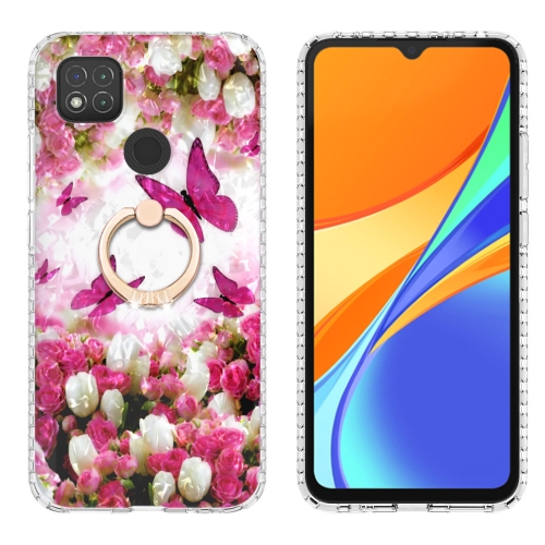 

For Xiaomi Redmi 9C / 9 Indian Version Ring Holder 2.0mm Airbag TPU Phone Case(Dancing Butterflies)