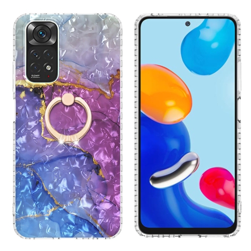 

For Xiaomi Redmi Note 11 4G / 11S 4G Ring Holder 2.0mm Airbag TPU Phone Case(Blue Purple Marble)