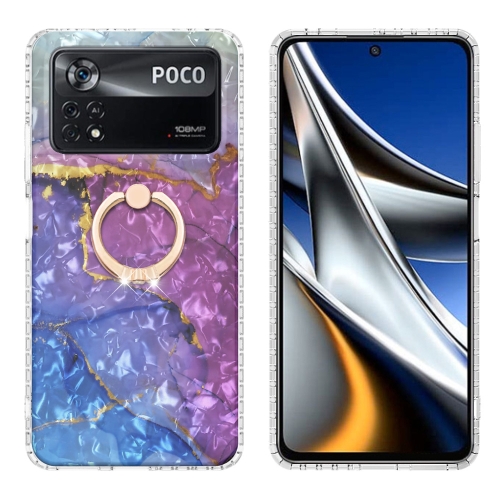 

For Xiaomi Poco X4 Pro 5G Ring Holder 2.0mm Airbag TPU Phone Case(Blue Purple Marble)