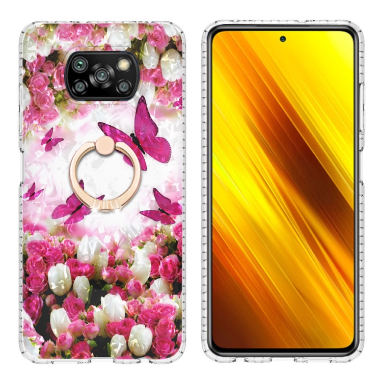 

For Xiaomi Poco X3 NFC / X3 / X3 Pro Ring Holder 2.0mm Airbag TPU Phone Case(Dancing Butterflies)