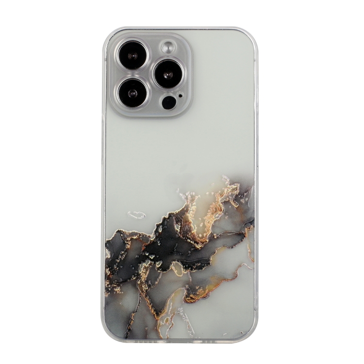 

For iPhone 14 Pro Hollow Marble Pattern TPU Straight Edge Fine Hole Protective Case(Black)