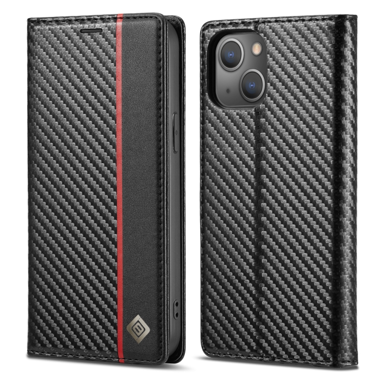 

For iPhone 14 LC.IMEEKE Carbon Fiber PU + TPU Leather Case (Vertical Black)