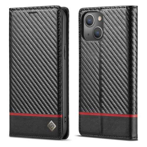 

For iPhone 14 Plus LC.IMEEKE Carbon Fiber PU + TPU Leather Case (Horizontal Black)