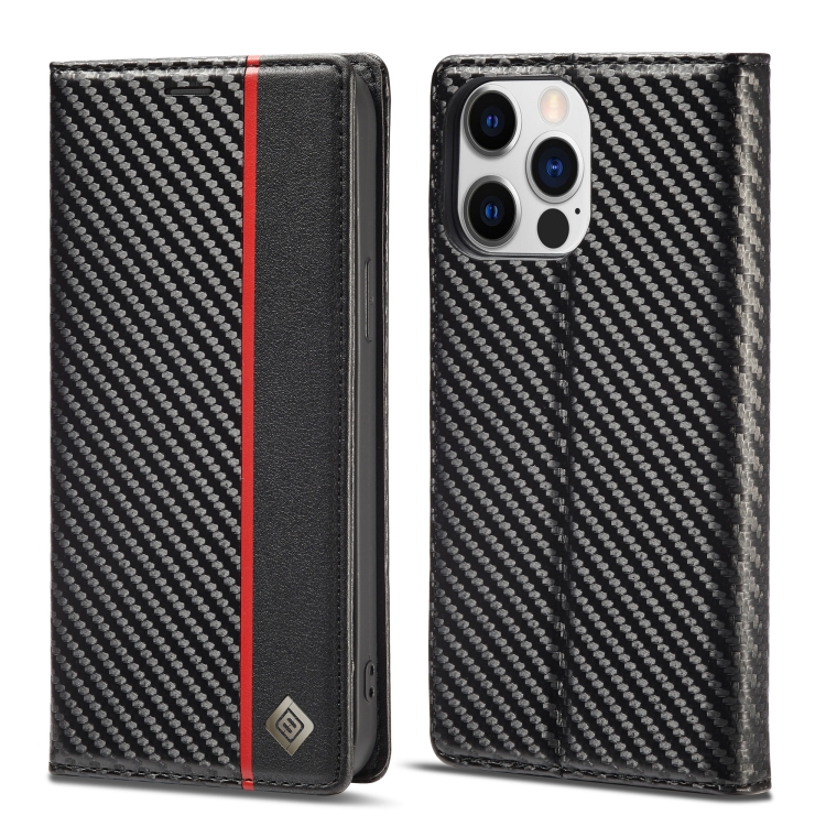 

For iPhone 14 Pro Max LC.IMEEKE Carbon Fiber PU + TPU Leather Case (Vertical Black)