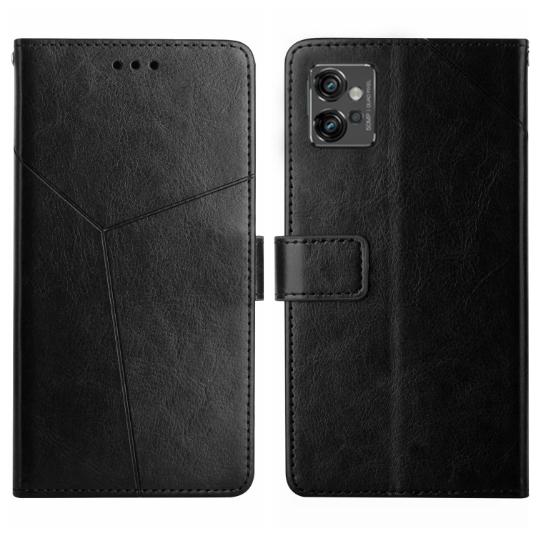 

For Motorola Moto G32 HT01 Y-shaped Pattern Flip Leather Phone Case(Black)
