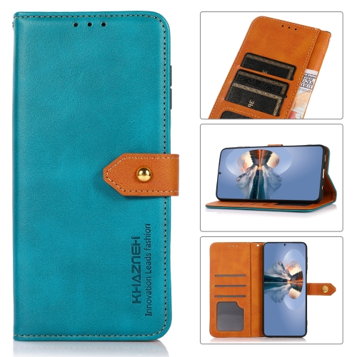 

For Motorola Moto Edge 40 KHAZNEH Dual-color Cowhide Texture Flip Leather Phone Case(Blue)