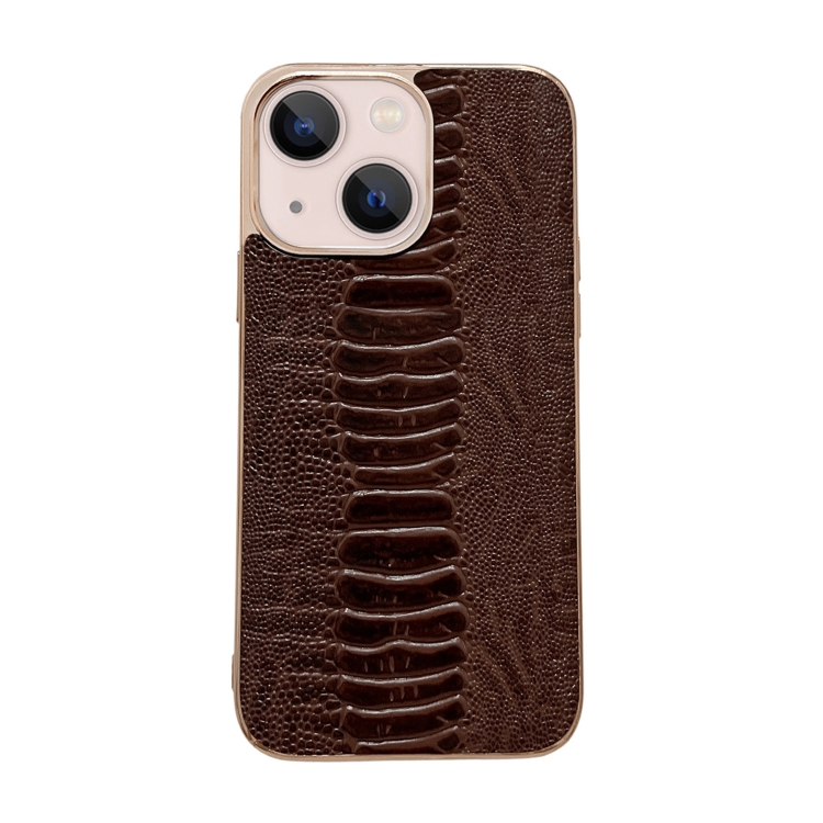 

Genuine Leather Pinshang Series Nano Electroplating Phone Case For iPhone 14 Max(Coffee)