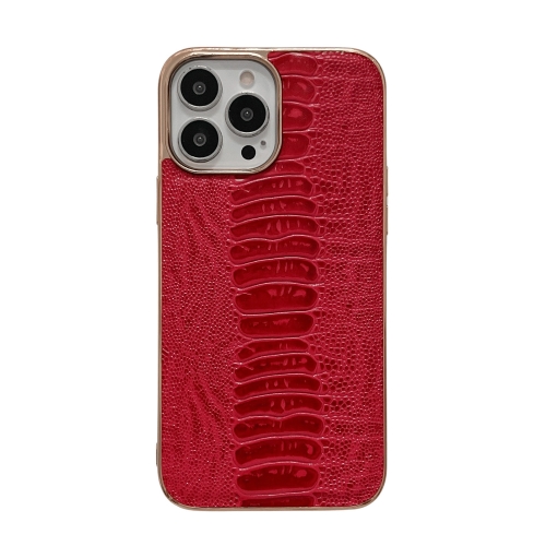 

For iPhone 14 Pro Max Genuine Leather Pinshang Series Nano Electroplating Phone Case (Red)