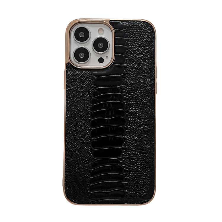 

Genuine Leather Pinshang Series Nano Electroplating Phone Case For iPhone 13 Pro(Black)