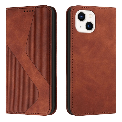 

For iPhone 14 Skin Feel Magnetic S-type Solid Color Leather Phone Case (Brown)