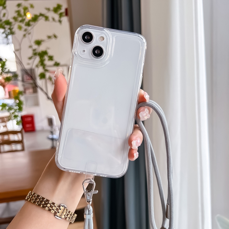 

Space Fine Hole Transparent TPU Protective Case with Lanyard For iPhone 14 Pro(Grey)