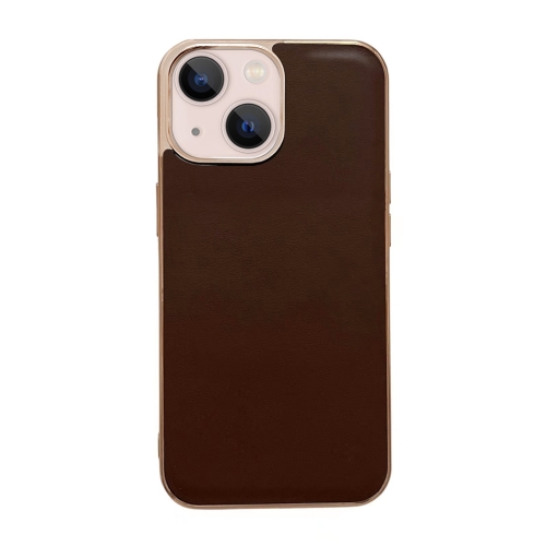 

Genuine Leather Xiaoya Series Nano Electroplating Phone Case For iPhone 14(Coffee)