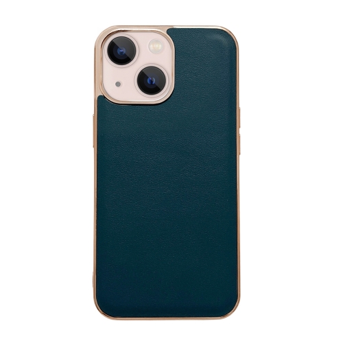 

Genuine Leather Xiaoya Series Nano Electroplating Phone Case For iPhone 13(Dark Green)