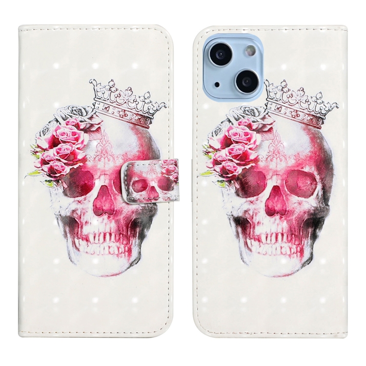 

3D Drawing Leather Phone Case For iPhone 14(Crown Skull)