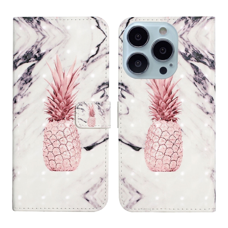

3D Drawing Leather Phone Case For iPhone 14 Pro(Pineapple)