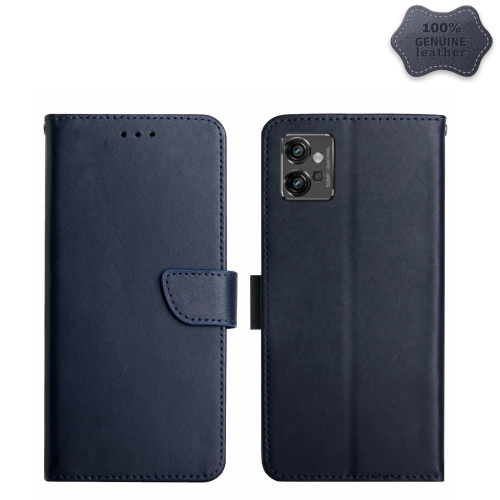 

For Motorola Moto G32 Genuine Leather Fingerprint-proof Horizontal Flip Phone Case(Blue)