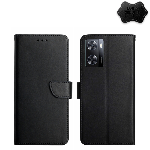 

For OPPO A57 4G/A77 4G/Realme Narzo 50 5G/Realme V23 Genuine Leather Fingerprint-proof Horizontal Flip Phone Case(Black)