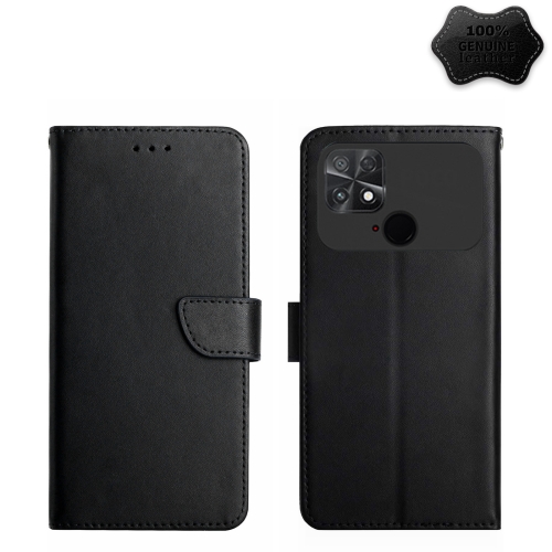 

For Xiaomi Poco C40 Genuine Leather Fingerprint-proof Horizontal Flip Phone Case(Black)