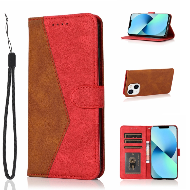 

Dual-color Stitching Leather Phone Case For iPhone 14(Brown Red)