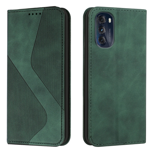 

For Motorola Moto G 2022 Skin Feel Magnetic S-type Solid Color Leather Phone Case(Green)