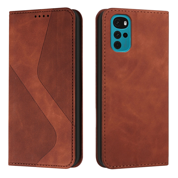 

For Motorola Moto G22 Skin Feel Magnetic S-type Solid Color Leather Phone Case(Brown)